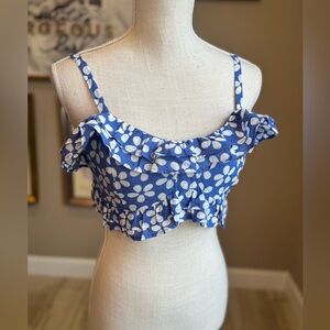 NWT! AMERICAN EAGLE Blue Floral Ruffle Daisy Crop Top